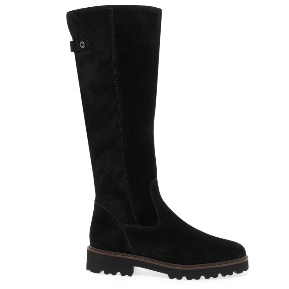 Gabor Daim Noir | Bottes Hauteur Genou Exclusives Be-bop M Pour Femmes